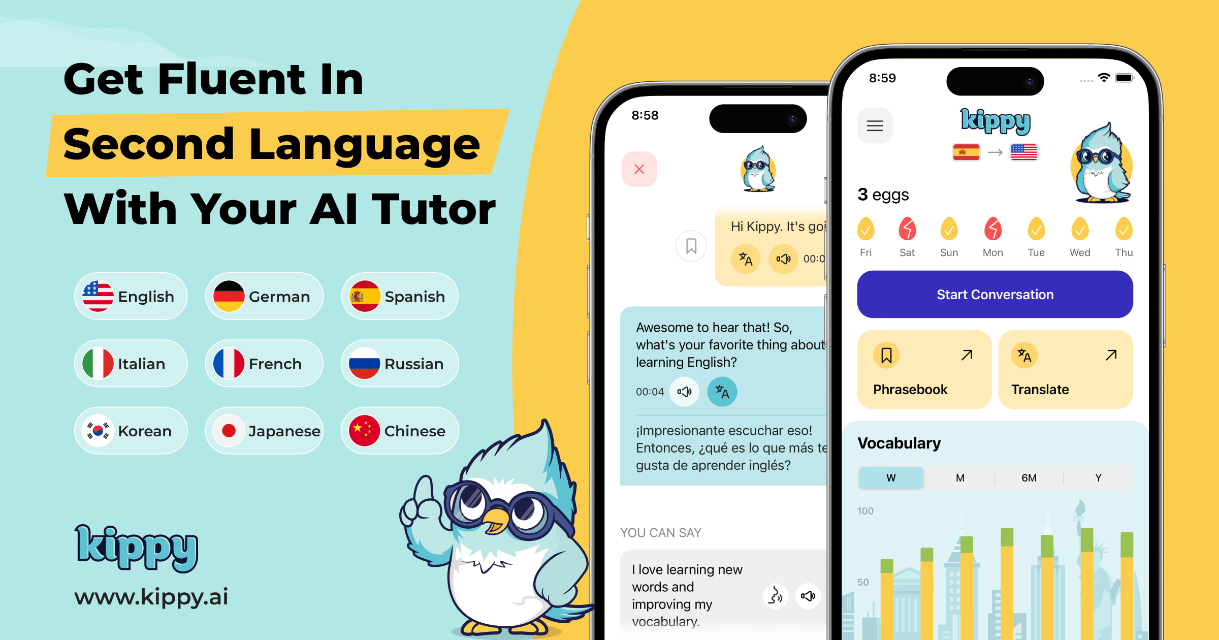 Screenshot of Kippy, AI conversation partner for spoken language practice